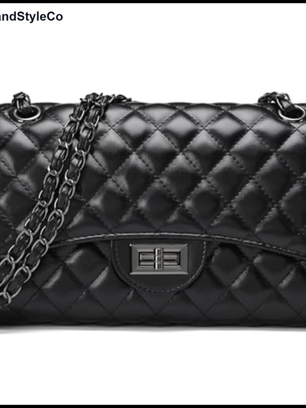 Quilted Faux Leather Crossbody Bag Chain Strap Twist Lock Satchel Purse